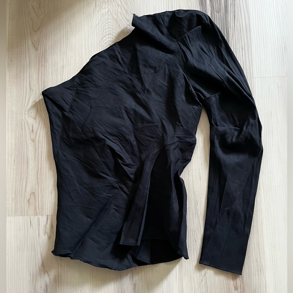 ZARA Black Asymmetrical Long Sleeve Top Small